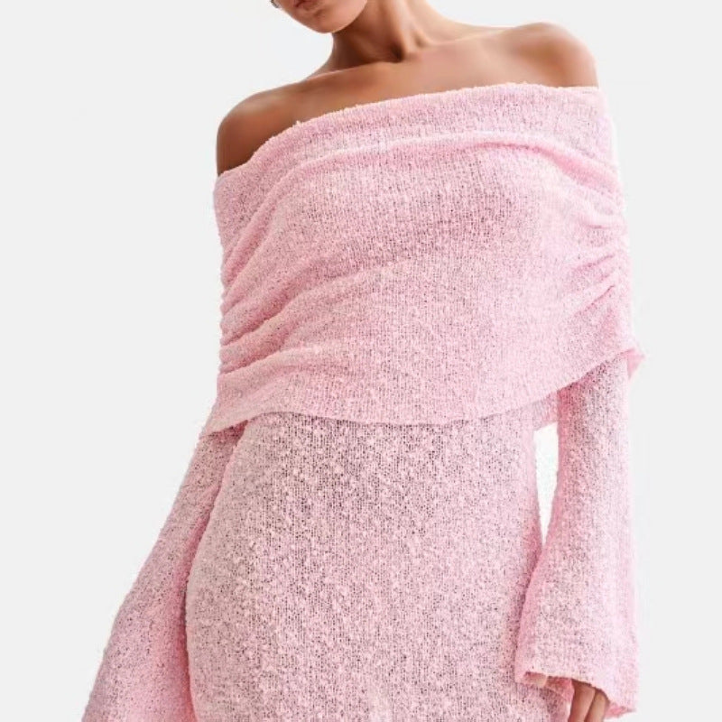 Abito Mini in Maglia Bouclé – Eleganza Off-the-Shoulder
