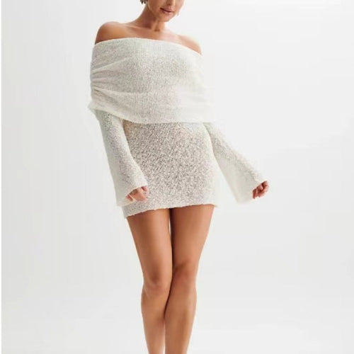 Abito Mini in Maglia Bouclé – Eleganza Off-the-Shoulder